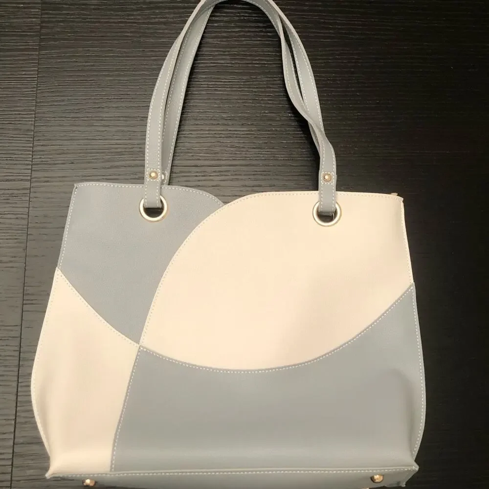 Mellow World Itzel Bag - Beautiful Dusty Blue Gray & Cream Two Tone Color Block - Picture 2 of 10